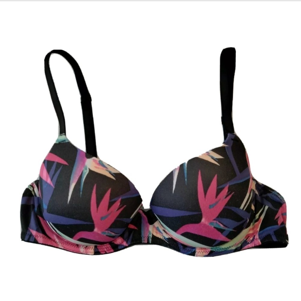 PINK Victorias Secret Bra 32 B Wear Everywhere Lightly Lined Black Satin Demi